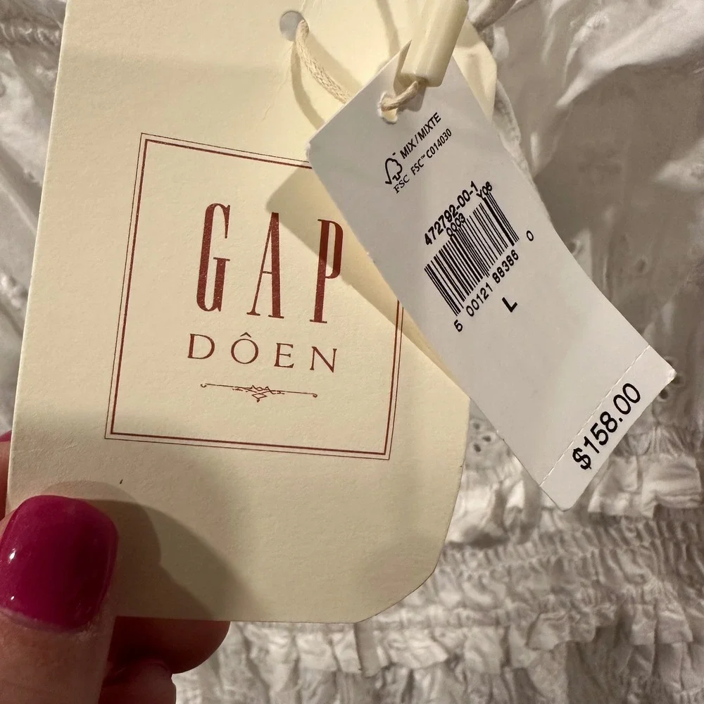 NWT GAP x DOEN Eyelet Midi Dress Women Large White Smocked Tiered Cottagecore - Picture 7 of 16
